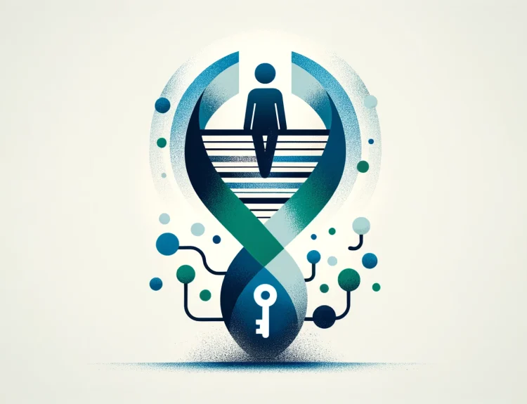 Illustrate a simple minimalist 16_9 image focusing on the theme of clinical trials and Single Sign-On SSO technology The image should feature a lo