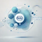 A minimalistic and clean design for a 16_9 image inspired by the colors from the Roche logo The image should have a lot of white space and should inc