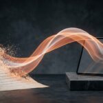Clinical Trial Form being drawn toward a tablet by a flowing orange light, symbolizing digital trials (informative).