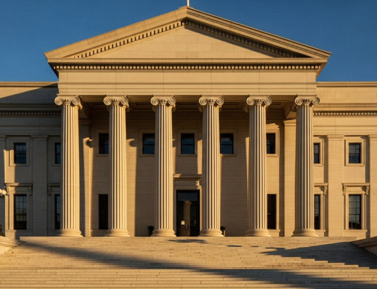 Neoclassical government building with tall columns and a wide entrance staircase.